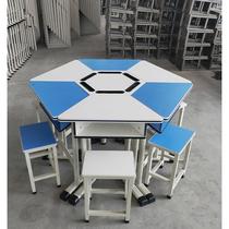 Hexagonal computer table student hexagonal table trapezoidal table splicing combination table maker classroom table reading room table and chairs