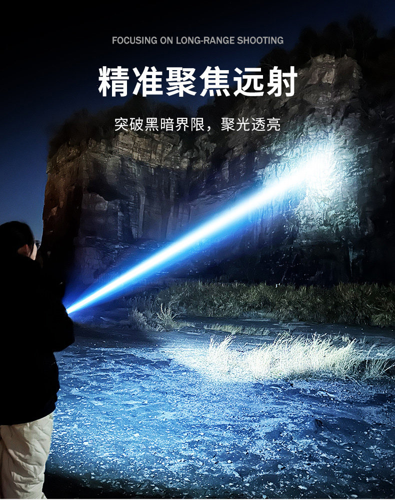 High-brightness, long-lasting, rechargeable, long-range, ultra-bright, outdoor, small, mini, portable, durable, household flashlight