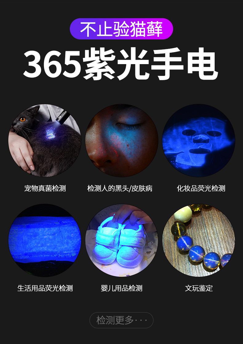 Cross-Border Popular Product: Wood's Lamp for Detecting Cat Ringworm, Urine Fungus, and Fluorescent Agents; Mini Flashlight with Ultraviolet Light for Banknote Verification