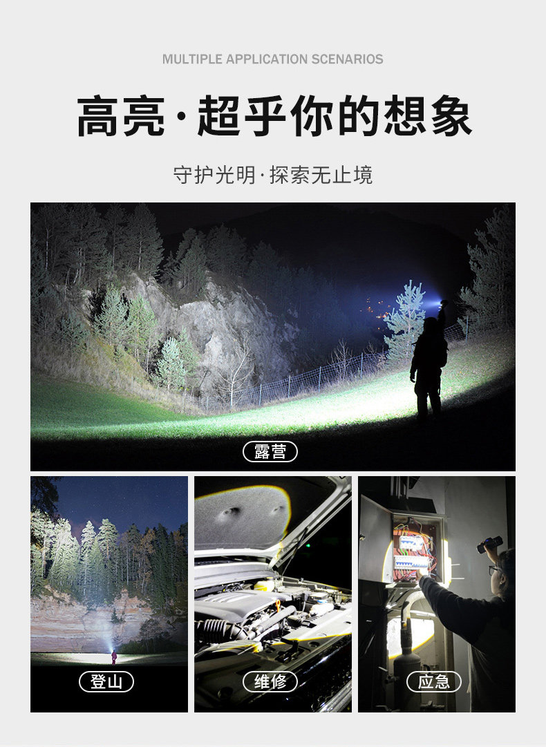 High-brightness, long-lasting, rechargeable, long-range, ultra-bright, outdoor, small, mini, portable, durable, household flashlight