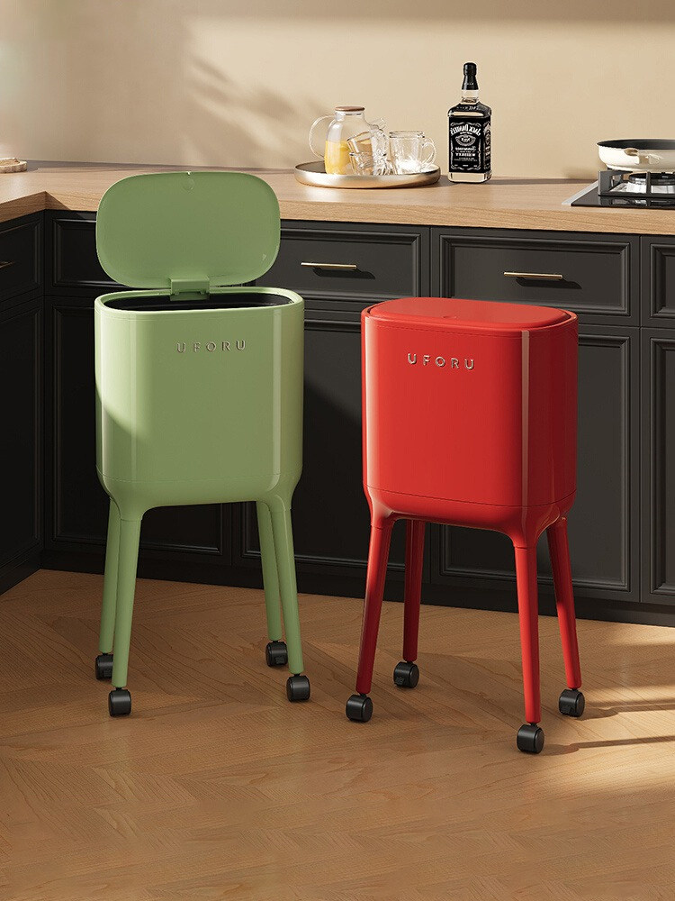 Trash Can for Home Use 2025 New Model Indoor Living Room Kitchen Dedicated No Bending Required Movable with Wheels High-Legged with Lid