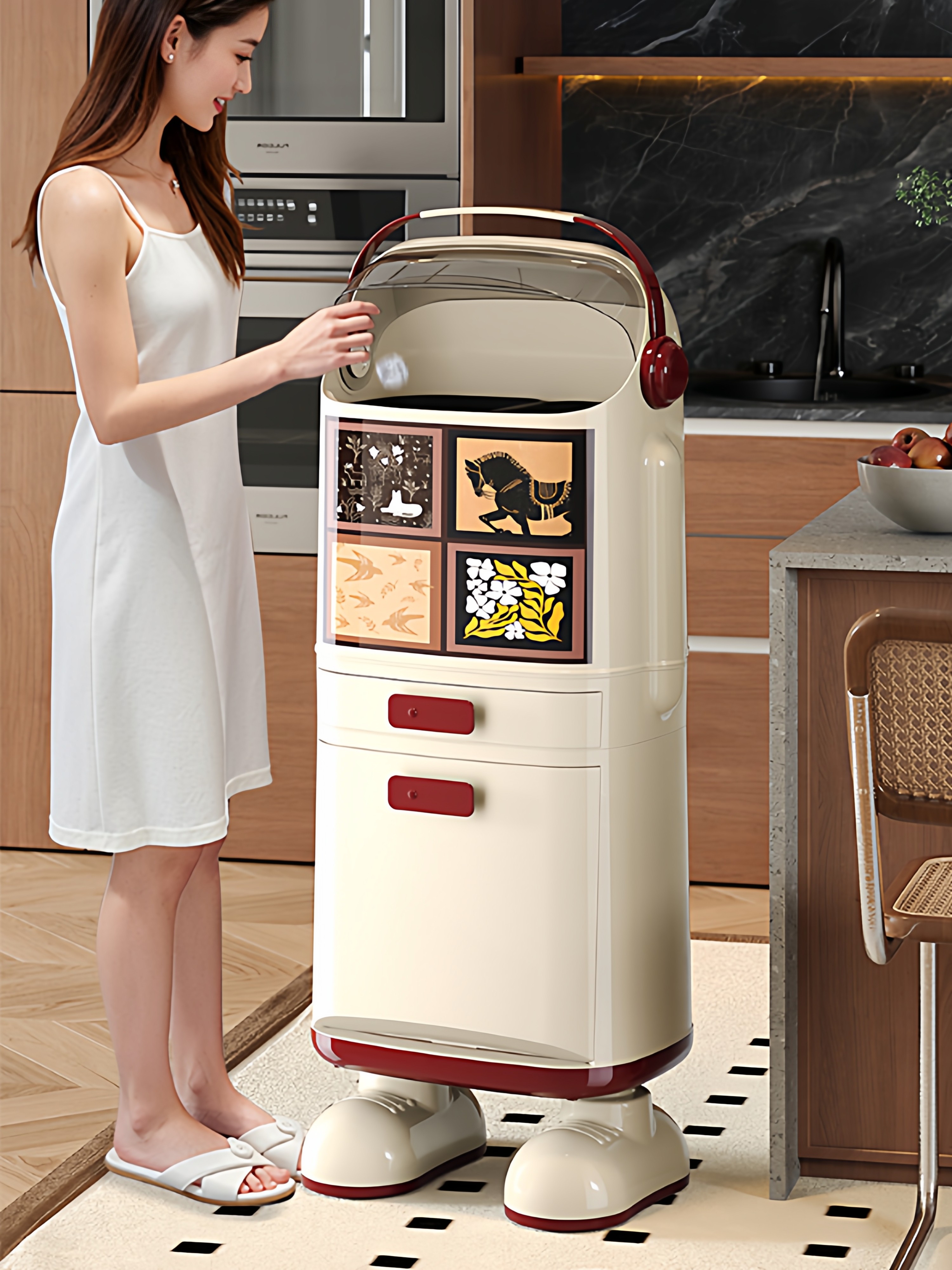 Kitchen Trash Can for Home Use with Lid, 2025 New Model, Japanese-Style Large Capacity, High Model, Odor-Proof, for Separating Dry and Wet Waste