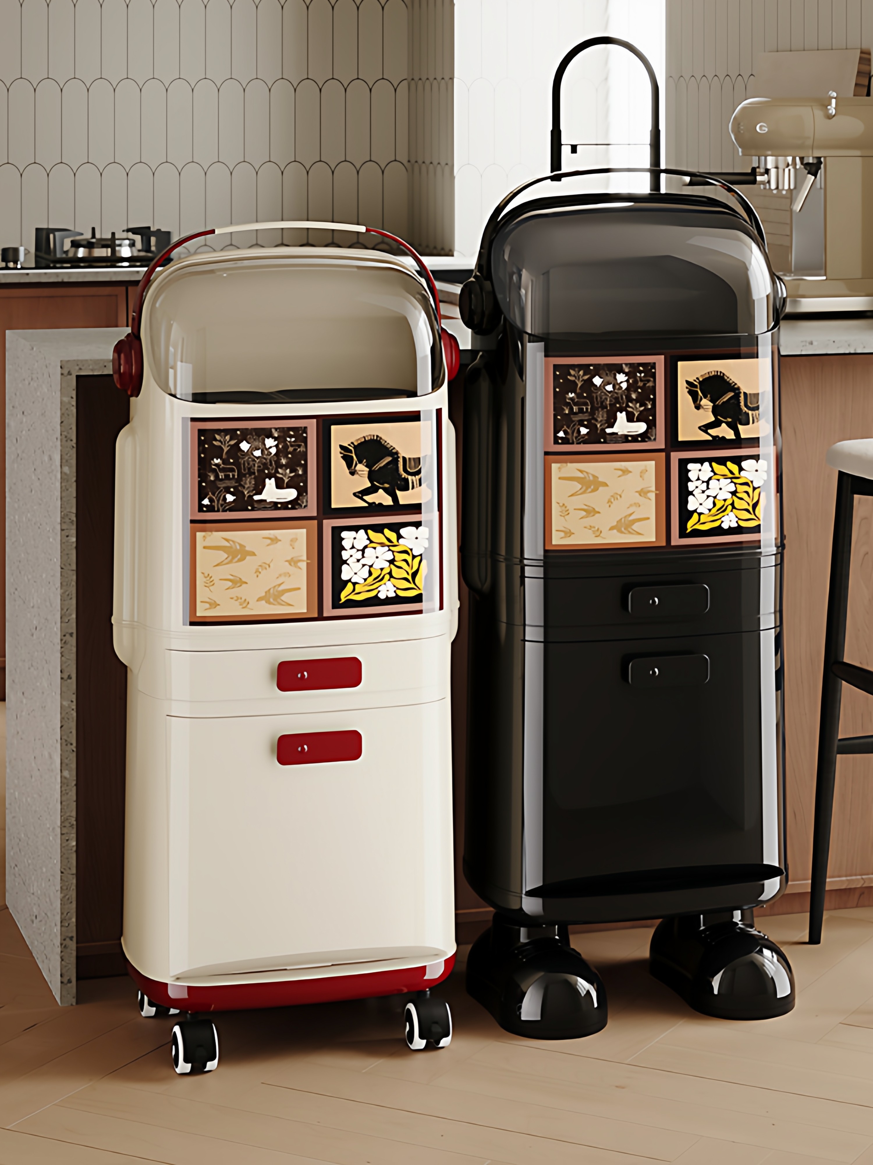 Kitchen Trash Can for Home Use with Lid, 2025 New Model, Japanese-Style Large Capacity, High Model, Odor-Proof, for Separating Dry and Wet Waste