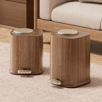 Wood Grain Foot-Operated Trash Can for Home Use in the Living Room, Light Luxury, High-End, Large Capacity, for Kitchen, Toilet, Bathroom, Bedroom, with Lid