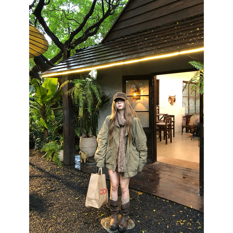 Annihh【Green Field Mystery】Original Stand-Up Collar Jacket, Lazy Wasteland Style, Dropped Shoulder Casual Workwear Jacket