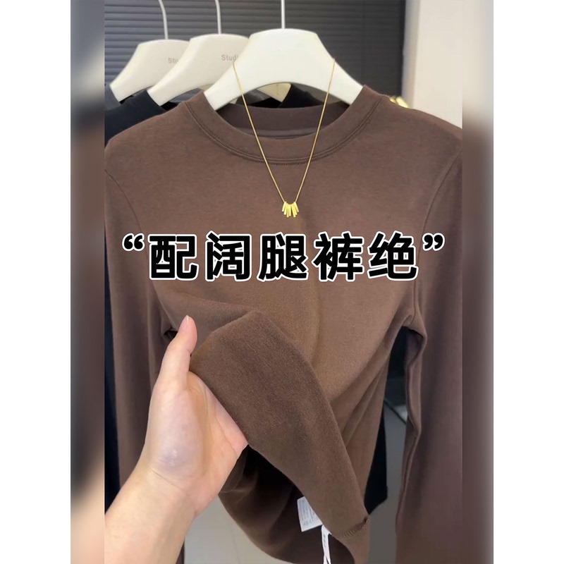 Autumn New Long-Sleeved Tops for Women, Solid Color, High-End, Slim Fit, Stretchy Inner Layer, Basic Round Neck T-Shirt Autumn New Long-Sleeved Tops for Women, Solid Color, High-End, Slim Fit, Stretchy Inner Layer, Basic Round Neck T-Shirt
