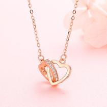 Yunchaoxuan s925 sterling silver love necklace fashionable ladies clavicle chain heart-to-heart pendant birthday gift for girlfriend