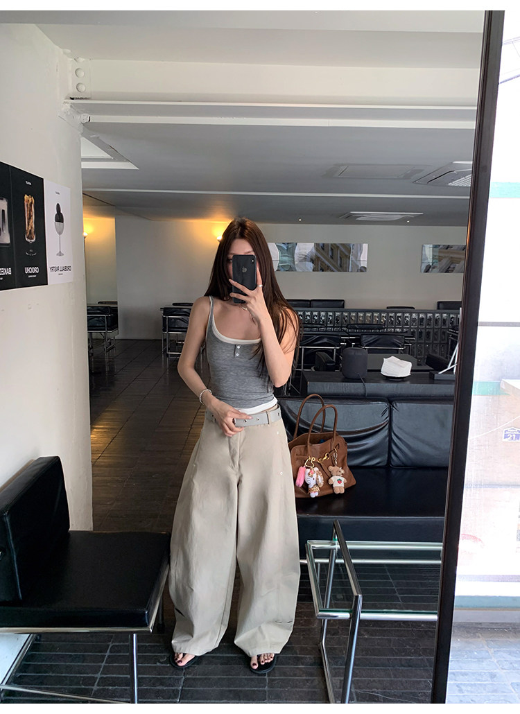 牙套大汪 【洛杉矶】 женские прямые брюки с драпировкой светло-бежевые широкие