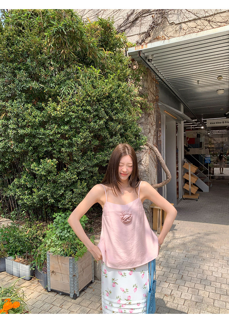 牙套大汪【花朵礼记】топ с объемными цветами розового цвета, регулируемые бретели