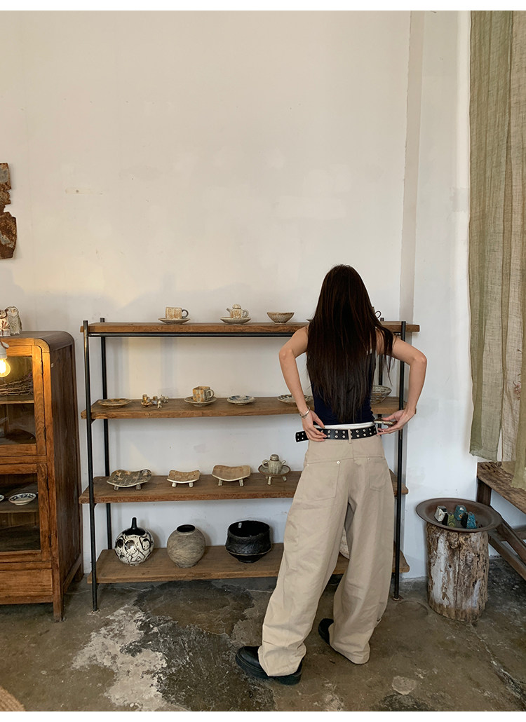 牙套大汪 【洛杉矶】 женские прямые брюки с драпировкой светло-бежевые широкие