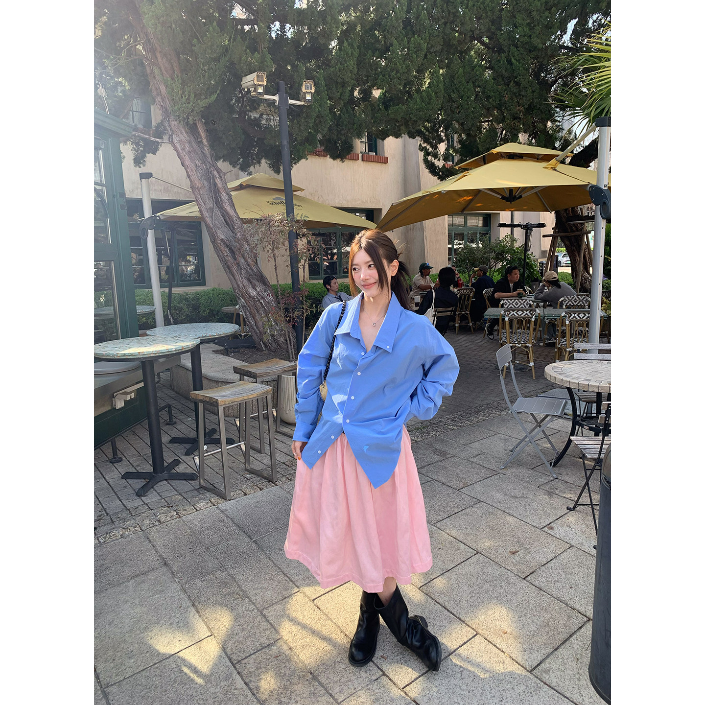 牙套大汪【粉桃芭乐】розовая атласная фактурная юбка-солнце со складками