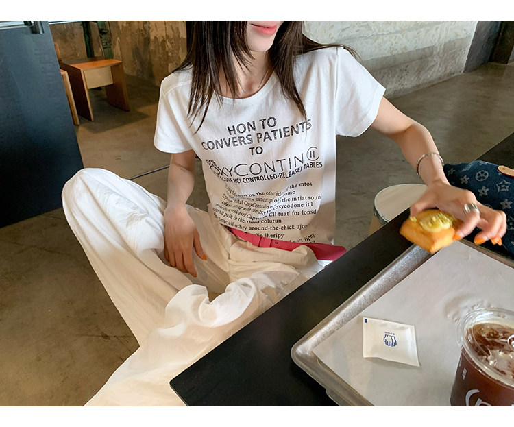 牙套大汪 [Буквенная формула] Повседневная футболка с коротким рукавом с принтом букв универсальная блуза