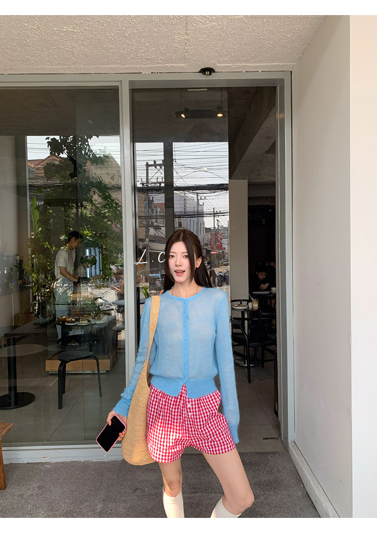 牙套大汪 корейские девичьи клетчатые повседневные шорты с эластичным поясом и пуговицами