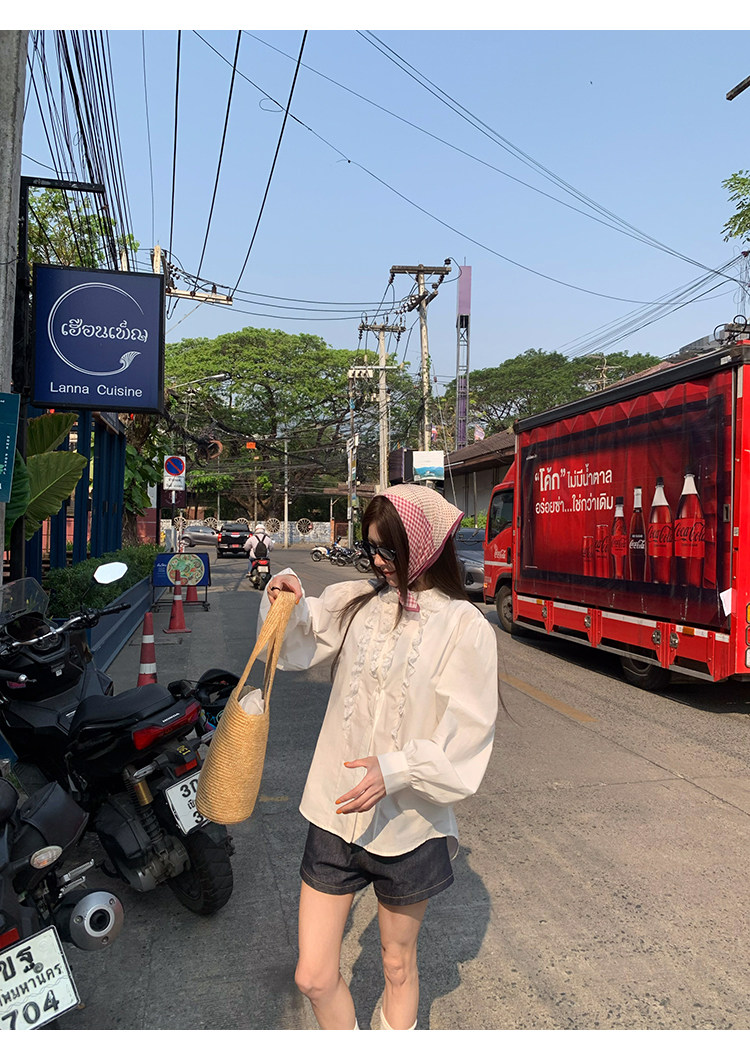 牙套大汪 【Французский белый лунный свет】 Винтажная рубашка с кружевным воротником и объемными рукавами в корейском стиле