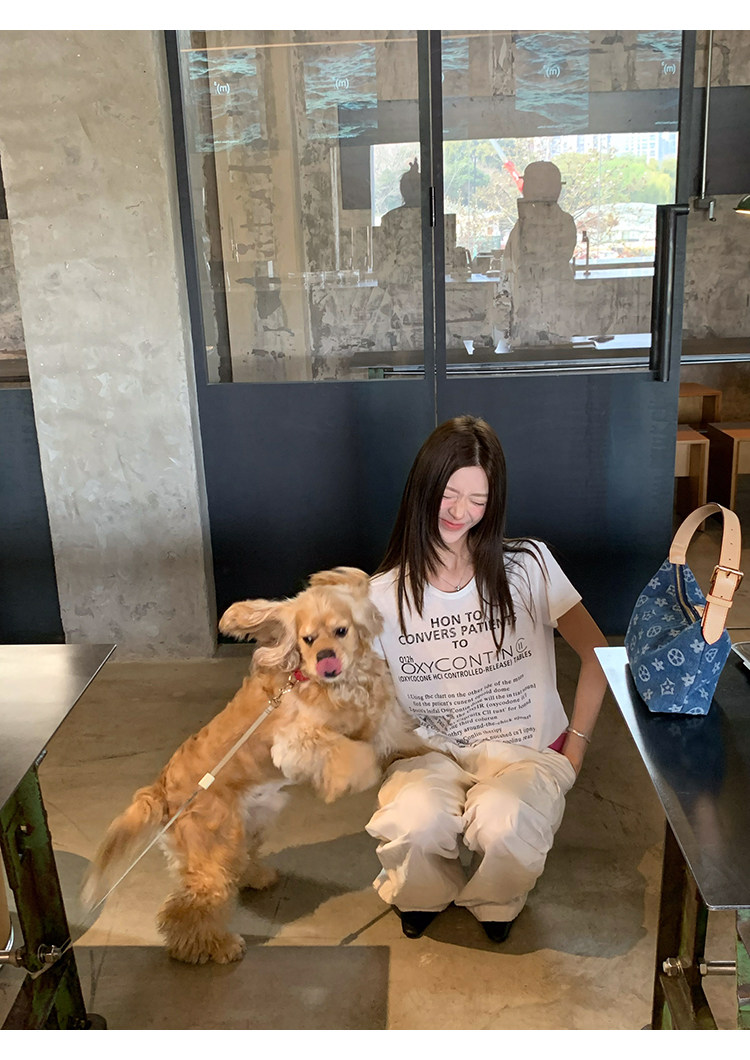 牙套大汪 [Буквенная формула] Повседневная футболка с коротким рукавом с принтом букв универсальная блуза