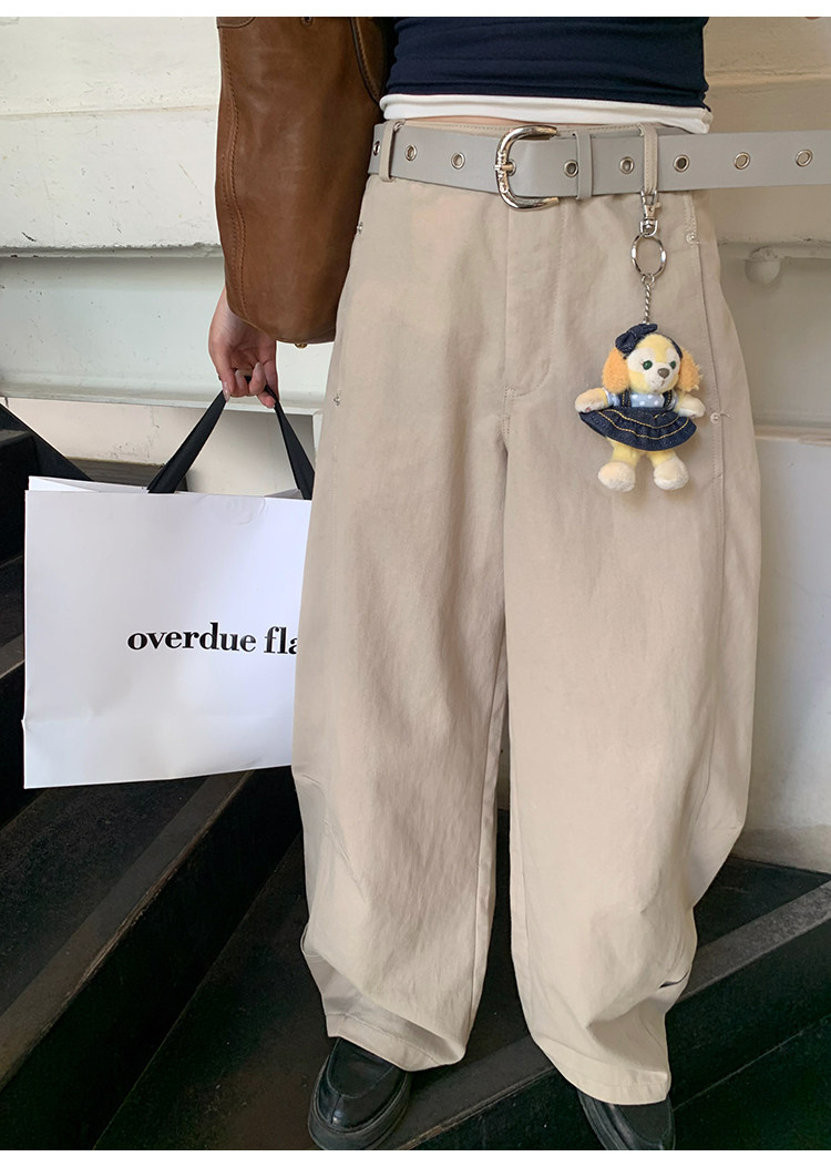 牙套大汪 【洛杉矶】 женские прямые брюки с драпировкой светло-бежевые широкие