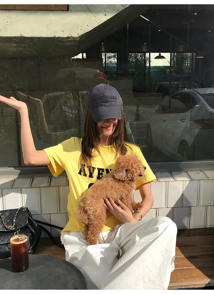 牙套大汪 Футболка с буквенным принтом, короткий рукав, 2 цвета