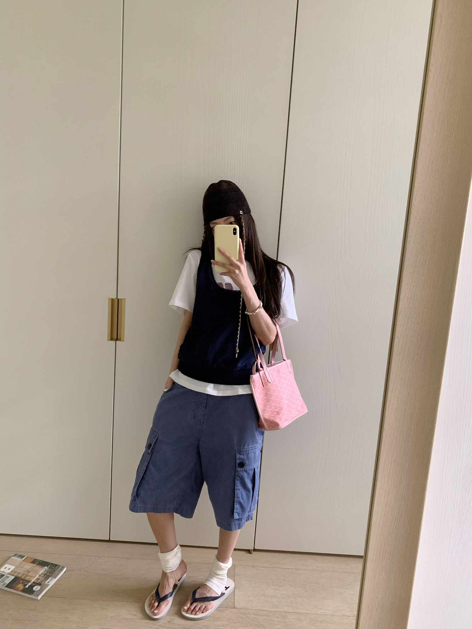 【小蓝莓】Плотные винтажные сине-фиолетовые свободные капри с большими карманами