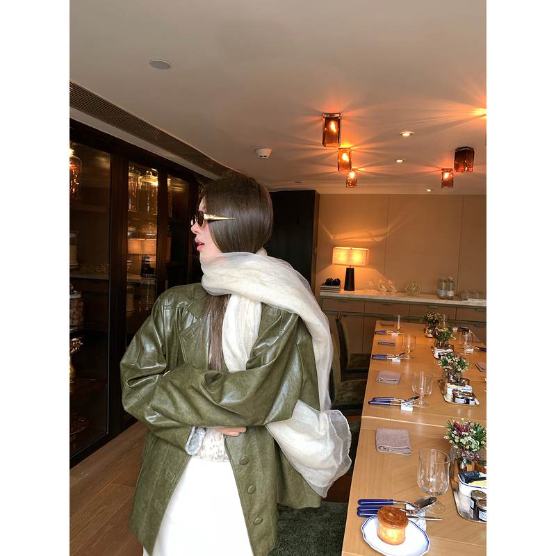 Braces Big Wang [Houston Street] Mid-Length Distressed Pu Leather Jacket with Retro Lapel and Cool Oversized Silhouette