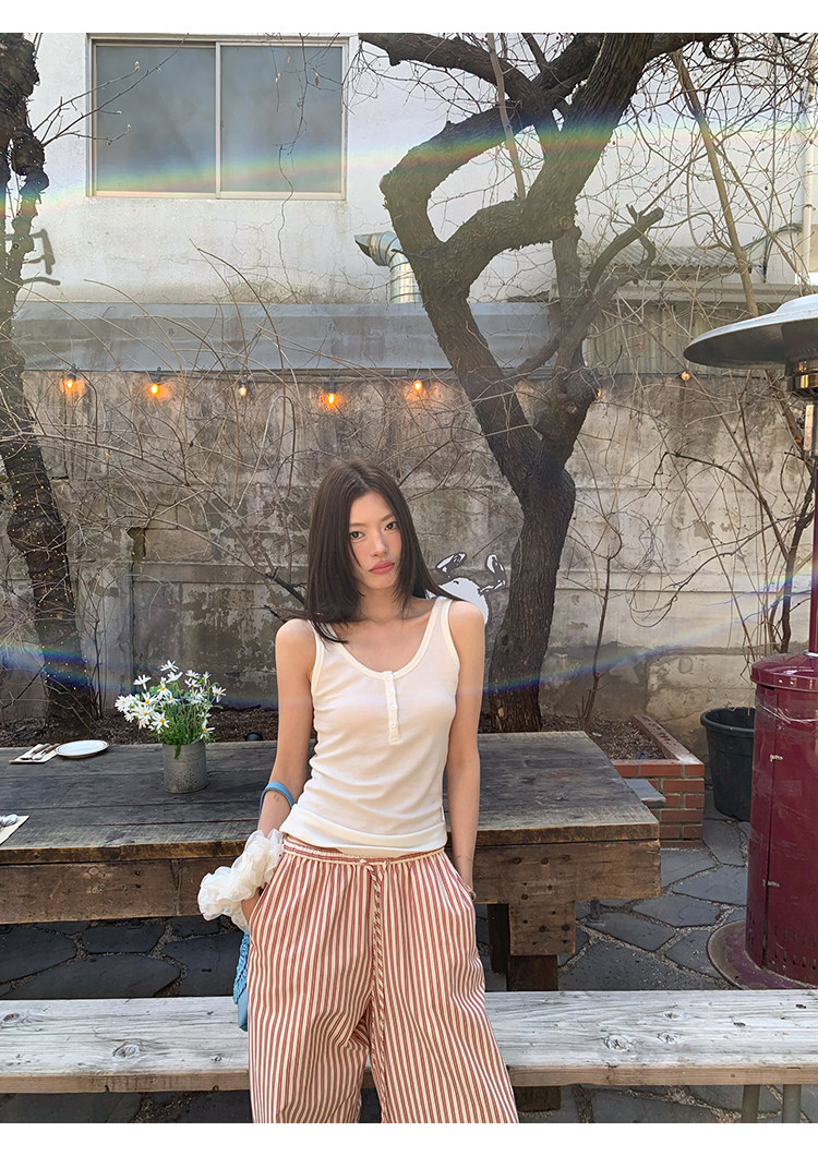 牙套大汪 【Каннские впечатления】 красные ретро полосатые широкие брюки с низкой талией