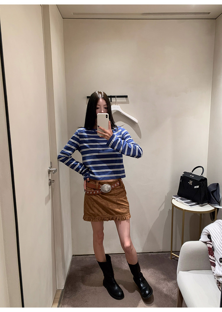 牙套大汪 【海魂2代】полосатая голова синяя осенняя новинка casual свободная стройнящая базовая футболка