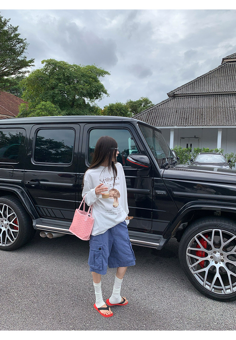 【小蓝莓】Плотные винтажные сине-фиолетовые свободные капри с большими карманами