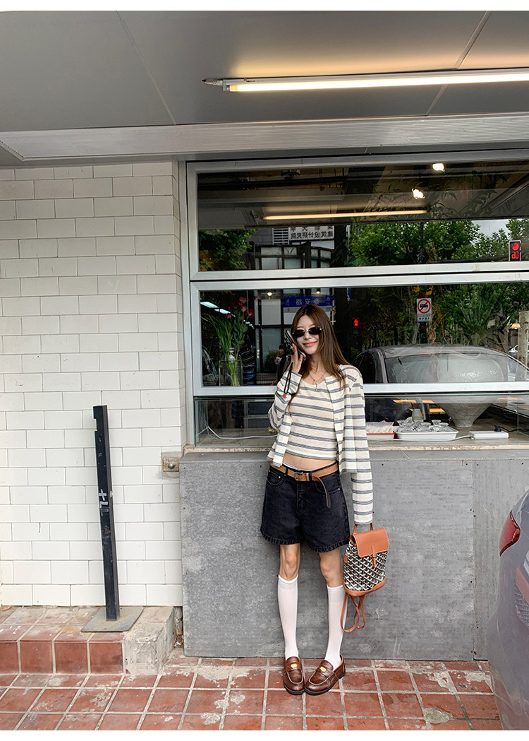 牙套大汪 джинсовые шорты с высокой талией для стройного силуэта