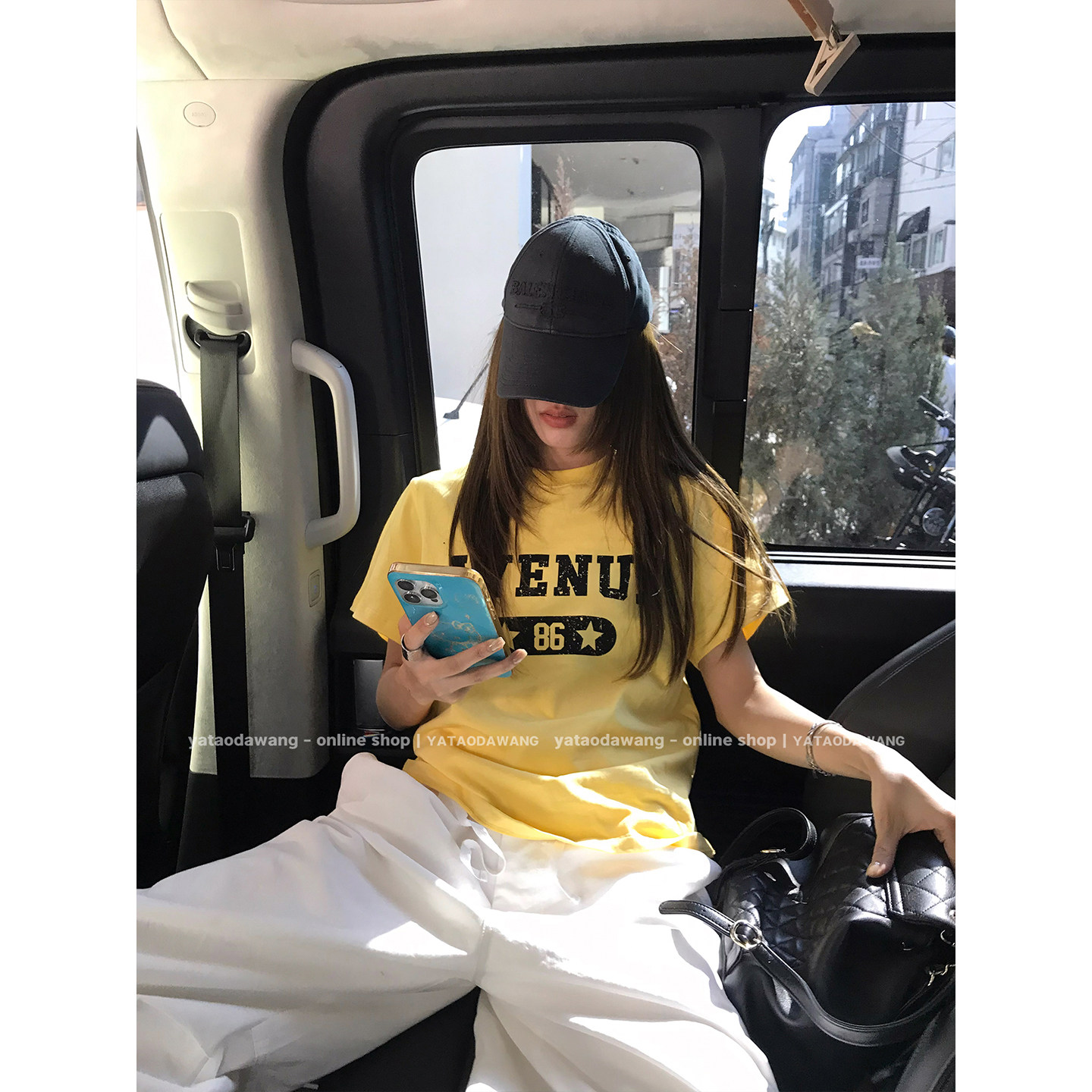 牙套大汪 Футболка с буквенным принтом, короткий рукав, 2 цвета