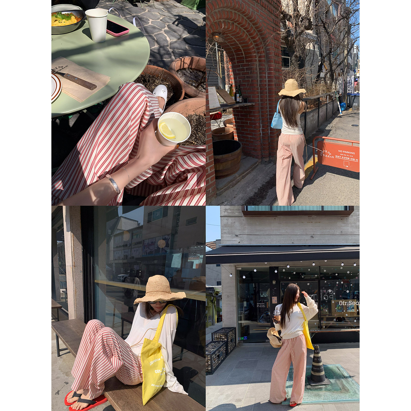 牙套大汪 【Каннские впечатления】 красные ретро полосатые широкие брюки с низкой талией