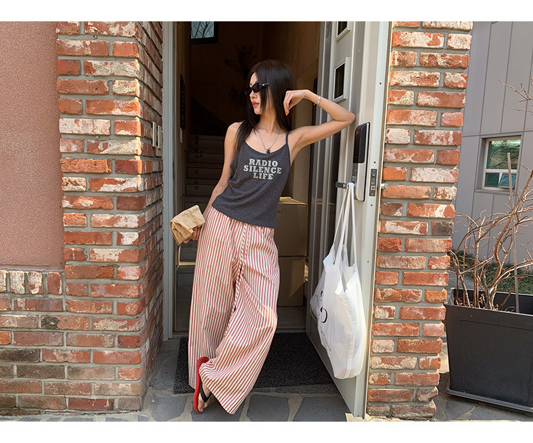 牙套大汪 【Каннские впечатления】 красные ретро полосатые широкие брюки с низкой талией