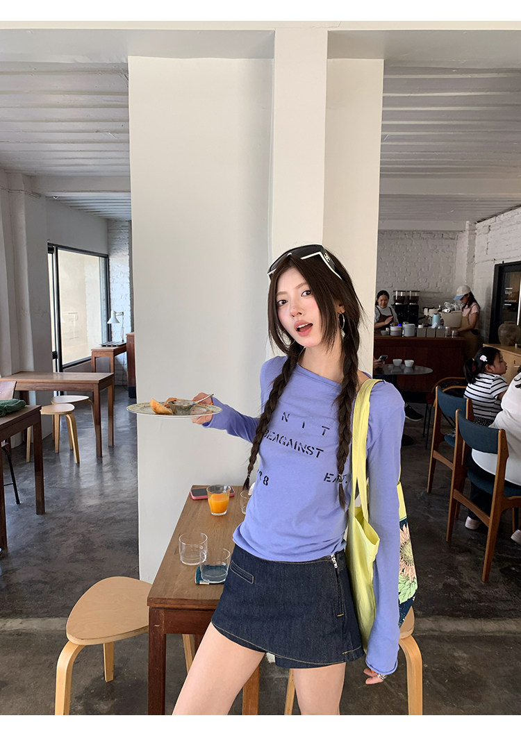 牙套大汪 【Basic Fashionista】 Состаренная футболка с длинными рукавами с потертым принтом букв