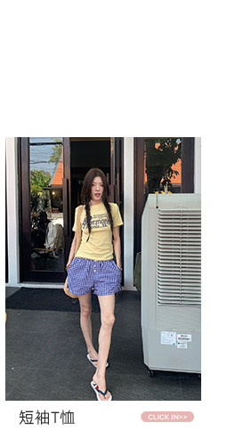 牙套大汪 корейские девичьи клетчатые повседневные шорты с эластичным поясом и пуговицами