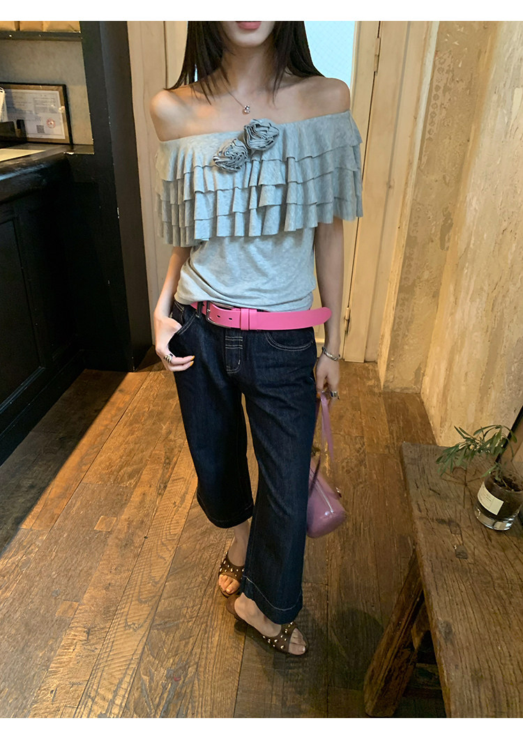 牙套大汪 25 лиоцелл эластичная дизайнерская футболка серая без рукавов короткая стройнящая изысканная универсальная блузка