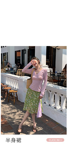 牙套大汪 【C位T】 полупрозрачная V-образный вырез приталенная стройнящая длинный рукав вязаная футболка