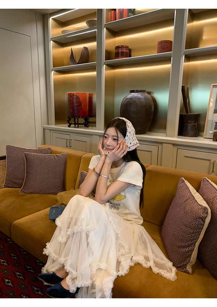 牙套大汪【仙德瑞拉】длинная юбка из сетки с неправильными кружевными краями и дизайнерской отделкой