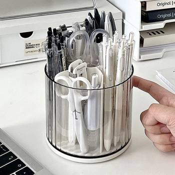 Pen holder office desk storage box college student desktop large capacity children boy mark pen rotating multifunction pen box