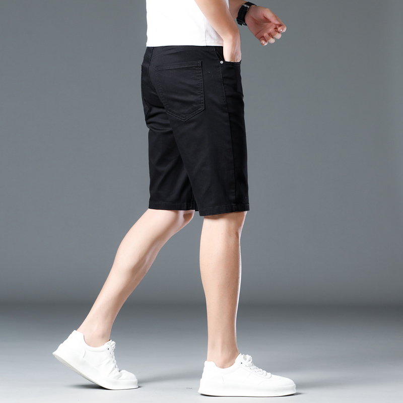 Summer Thin Black Ice Silk Casual Shorts Men's Slim Classy Stretch Straight Tencel Five-Point Pants Men's Trendy