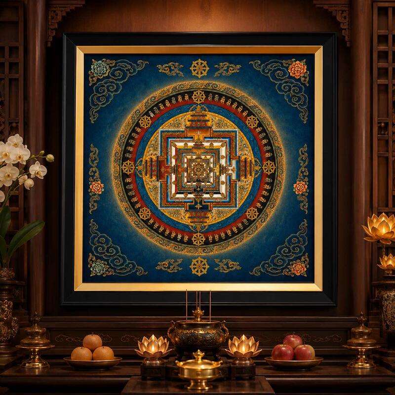 Time Wheel Vajra Mandala Tibetan Thangka Mandala Buddha Altar Entrance Tea Room Zen Room Living Room Lotus Decorative Wall Painting