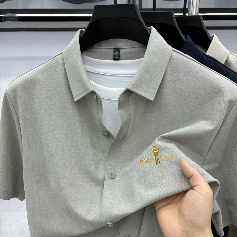 Biyinlefen 2026 Summer New Men's Shirt Business Casual Work Clothing Solid Color Short-Sleeved Lapel Shirt for Men