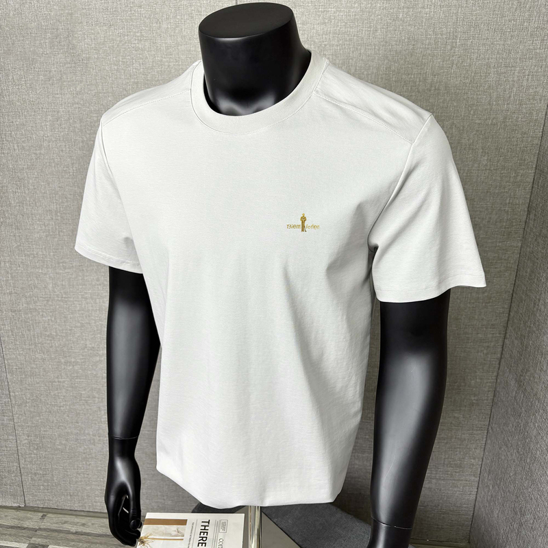 [Cotton + Lyocell] Biyinlefen Men's Summer Cool Round Neck Short Sleeve T-Shirt Casual Loose Fit T-Shirt for Men
