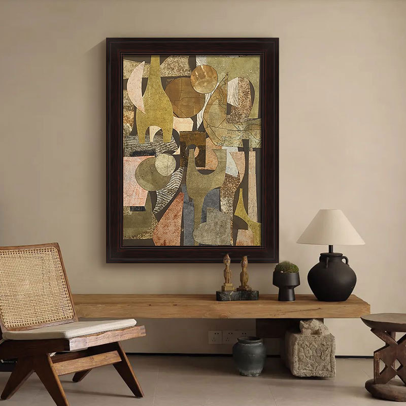 Abstract Geometric Hand-Painted Oil Painting, Light Luxury and High-End Feel, Mid-Century Style Living Room Decorative Painting, Retro Art Entrance Hall Hanging Painting Abstract Geometric Hand-Painted Oil Painting, Light Luxury and High-End Feel, Mid-Century Style Living Room Decorative Painting, Retro Art Entrance Hall Hanging Painting