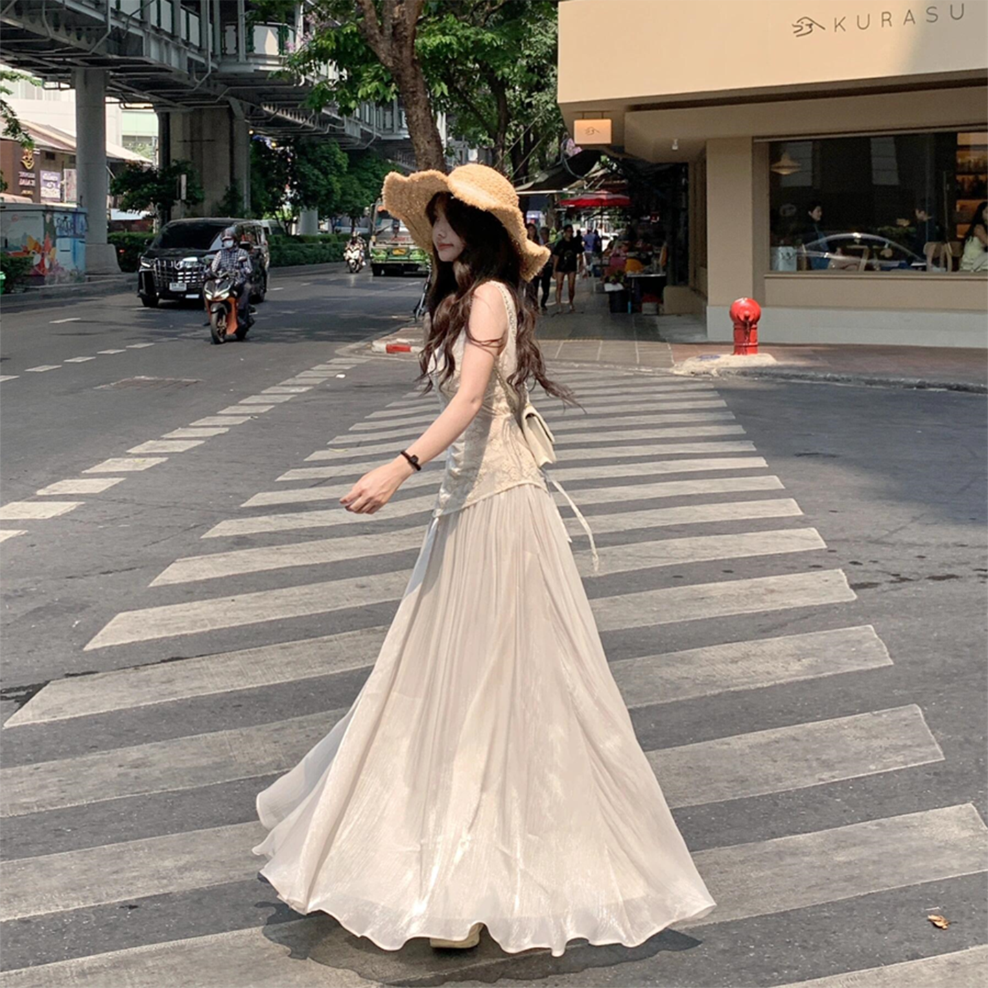 ハイウエストスカート夏の新しいスタイルのプリーツスカート気質スリムミディアムとロングパールガーゼ高級ガーゼスカートストリーマーガーゼスカート