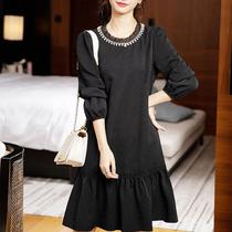 Plus size womens clothing 2023 spring and autumn new style slightly fat mm temperament dress womens new womens clothing slim black skirt