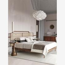 Nordic retro rattan bed B&B hotel model room solid wood bed wabi-sabi style creative designer light luxury double bed