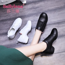 Salana Square Dance Shoes Four Seasons Womens Genuine Leather New Dance Shoes Mid-Heel Adult Soft Sole Sailor Dance Shoes