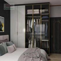 Minimalist and light luxury tempered glass wardrobe door customized narrow edge tea gray black transparent aluminum frame wine cabinet bookcase door customized