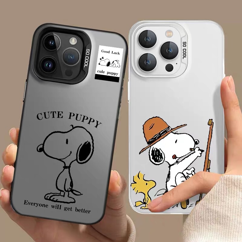 Snoopy Label Is Suitable for Samsung S25Ultra Phone Case S24+S23Fe Color Silver S22+S21+ Cartoon S20Fe Cute A17A16 Fashionable A26A37A56 New Model A07A26 Large Hole