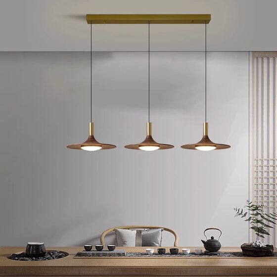 Nordic Black Walnut Dining Room Chandelier, Modern Minimalist Single-Head Designer Style, All-Copper Bar Table Three-Head Chandelier
