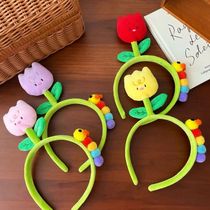 Cartoon Caterpillar Flowers Headband Kawaii Cloth Tulip Plus