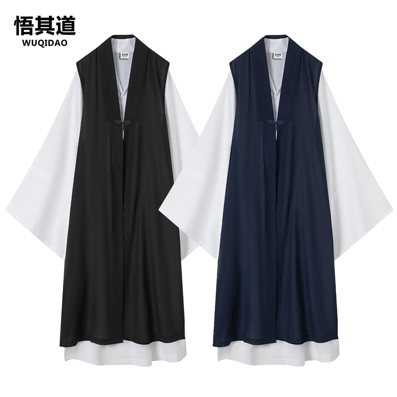 Wuqidao's New Ming-Style Robe, Hanfu Long Gown, Taoist Robe, Long Coat, Tai Chi Uniform, Vest Paired with Taoist Robe, Long Shirt with Lining